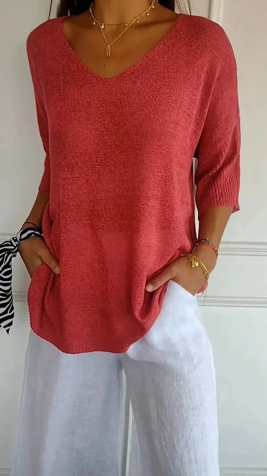 Women's Oversized V-Neck Sweater Knit - Fashinoza