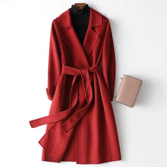 Women's Belted Wrap Coat - Fashinoza