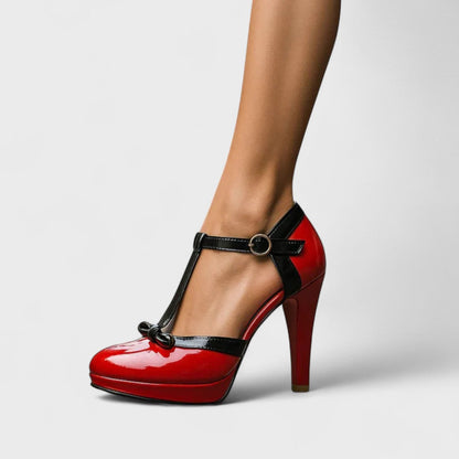 Women's Orthopedic Platform Pumps T-Strap Round Toe Bow Wedding Shoes