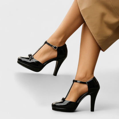Women's Orthopedic Platform Pumps T-Strap Round Toe Bow Wedding Shoes