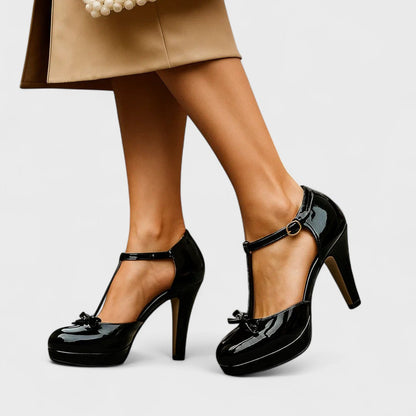 Women's Orthopedic Platform Pumps T-Strap Round Toe Bow Wedding Shoes