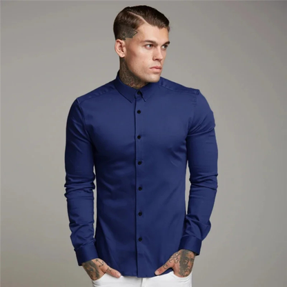 Men's Slim Fit Dress Shirt Cotton Button Up Light Blue