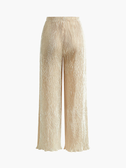 Women's Halter Neck Pleated And Wide Leg Pants Set