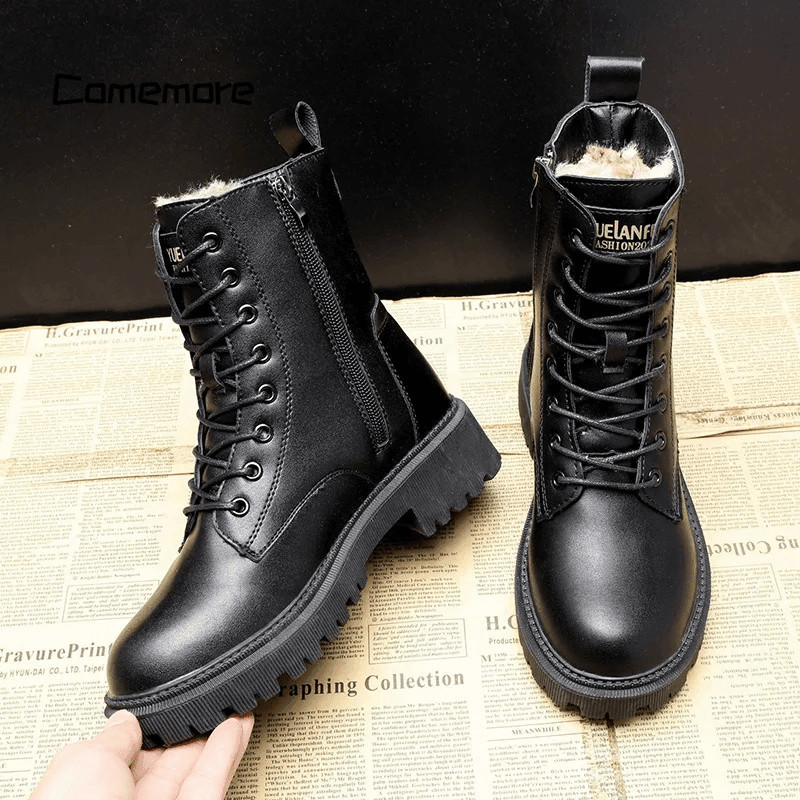 Women's Leather Warm Black Boots