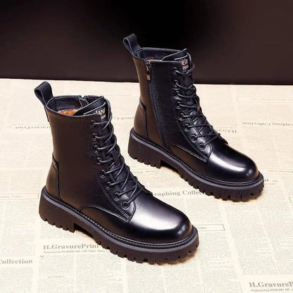Women's Leather Warm Black Boots