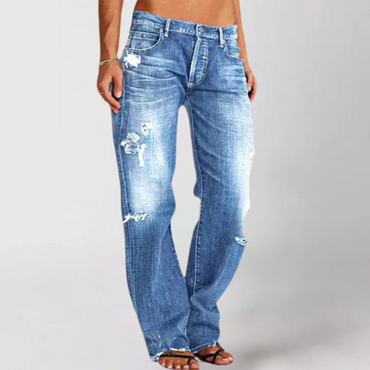 Women's Distressed Bootcut Jeans - Fashinoza