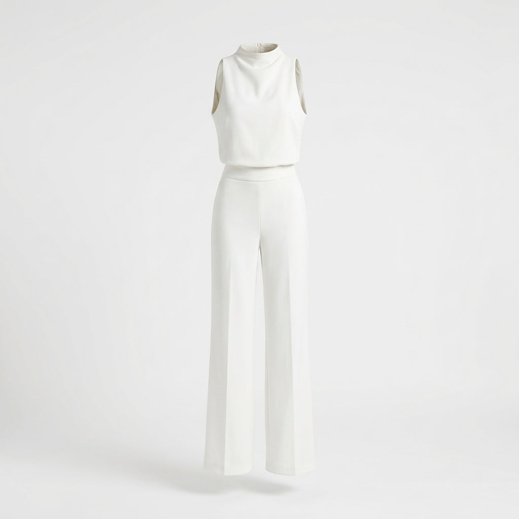 Women's High Neck Sleeveless Two Piece Pants Set - 
Fashinoza