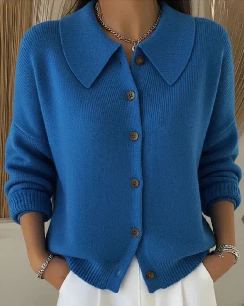 Women's Cardigan Structured Collar Button Front - Fashinoza