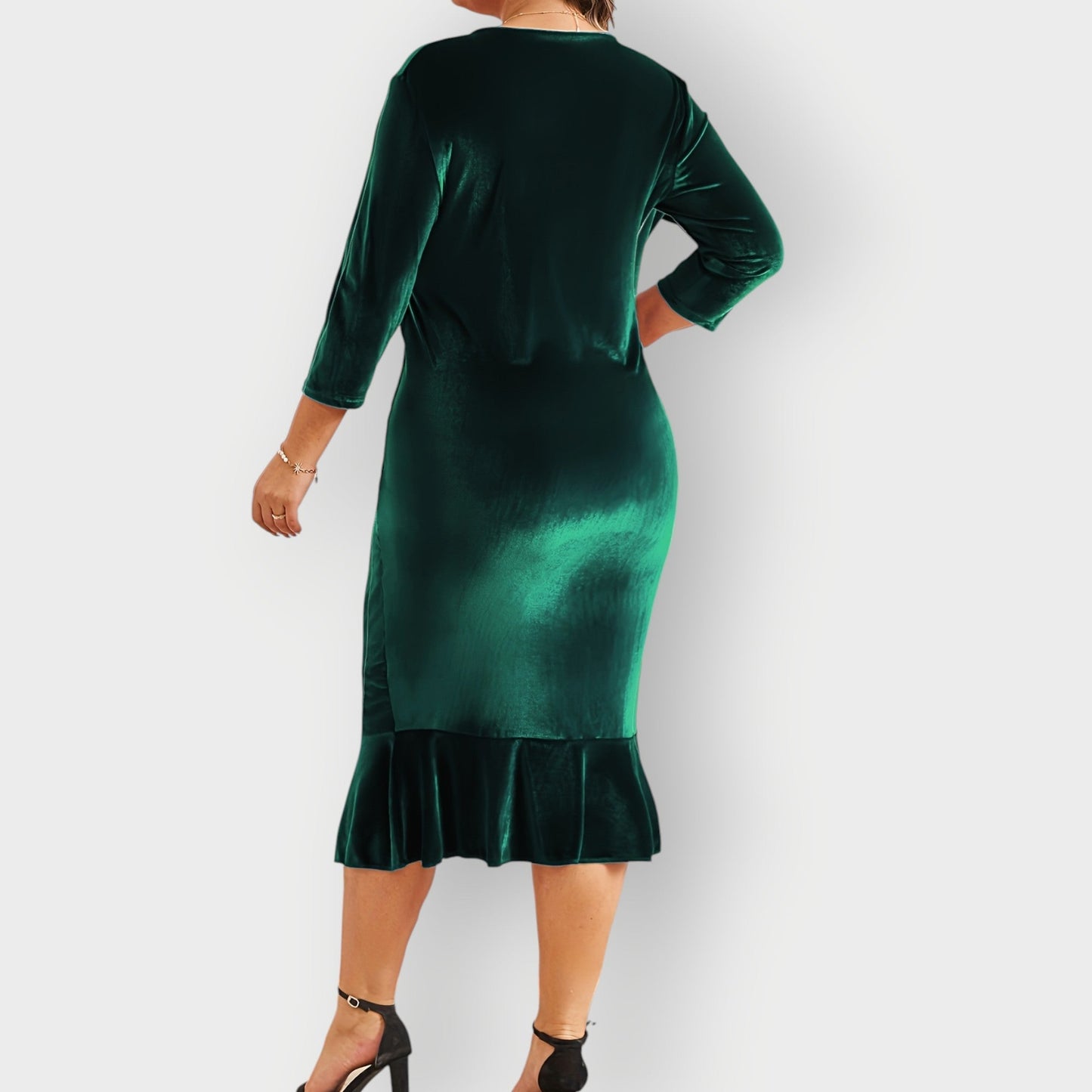 Women's Velvet Ruffle Midi Dress