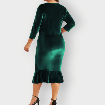 Women's Velvet Ruffle Midi Dress