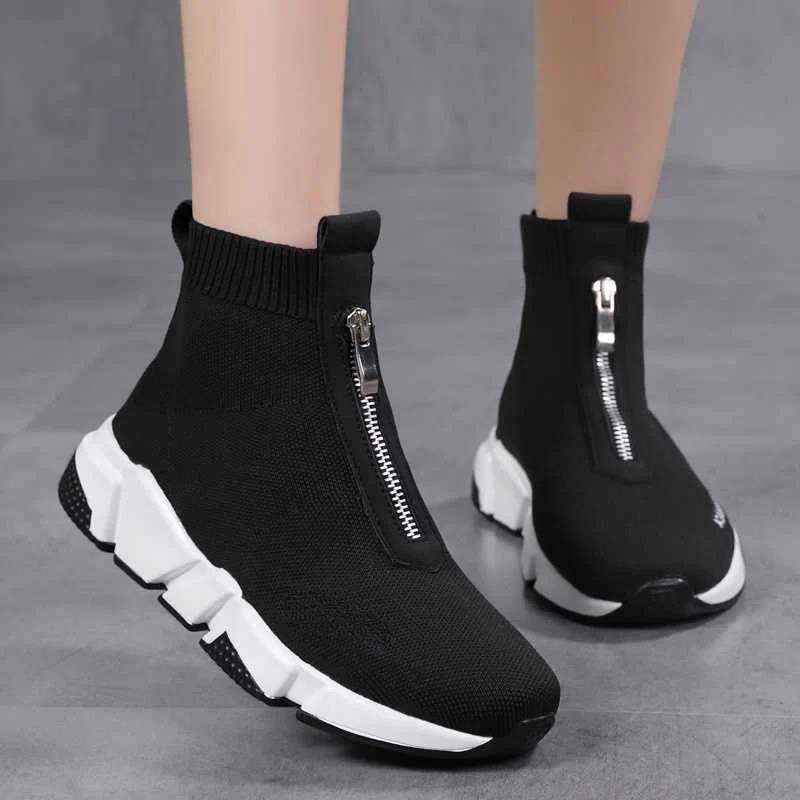 Women's Knit Ankle Boots Side Zipper