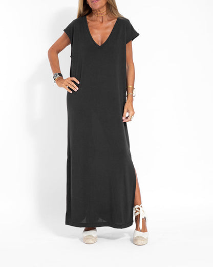 Women's V-Neck Maxi Dress Coral
