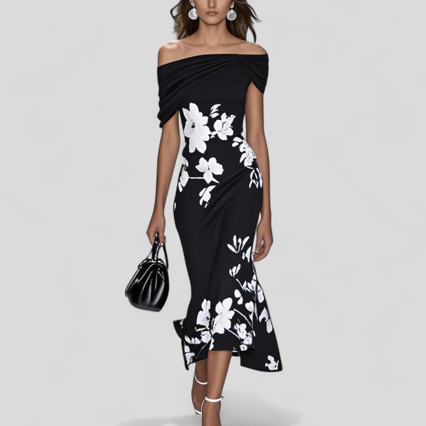 Women's Floral Off Shoulder Ruffle Midi Dress