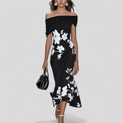 Women's Floral Off Shoulder Ruffle Midi Dress