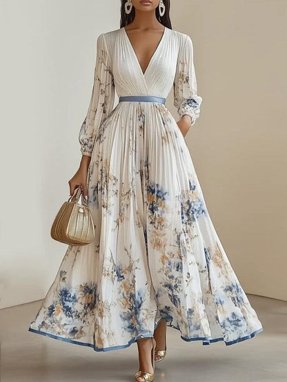 Aurelisse | Women’s Floral Pleated Maxi Dress with Long Sleeves