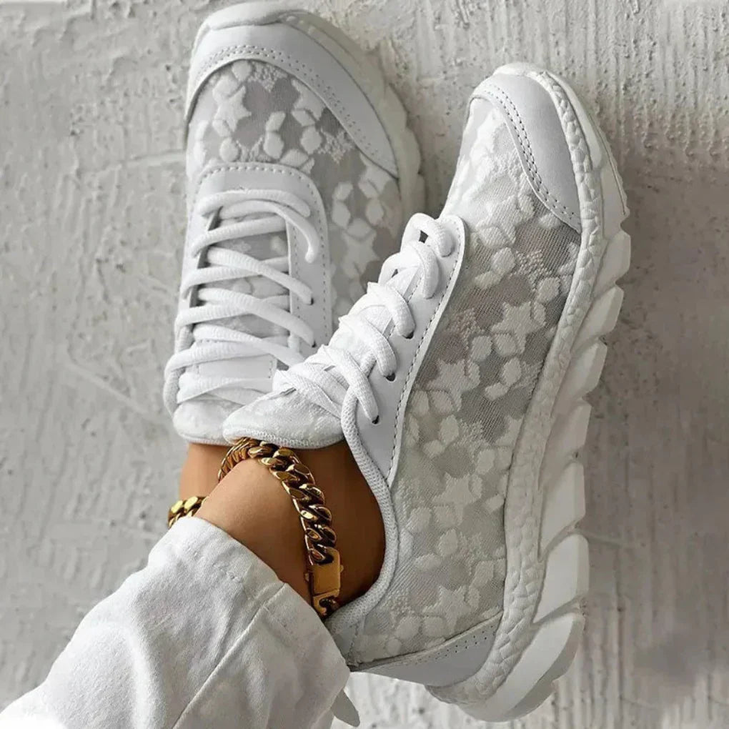 Women's Lace Up Sneakers Breathable Mesh Star Pattern