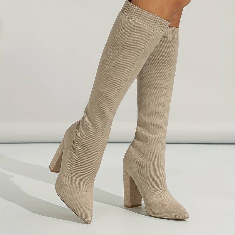 Addison | Women’s Knitted Sock Boots with Block Heel Caliboot