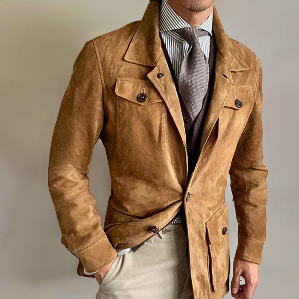 Moretti Men's Suede Leather Jacket - 
Fashinoza