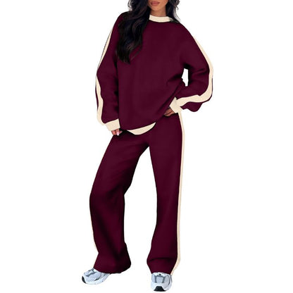 Women's Crew Neck Sweatshirt Set Wide Leg Pants