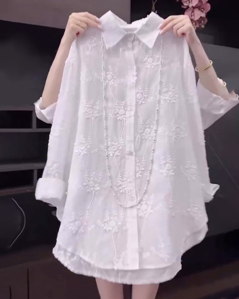 Women's Floral Shirt Dropped Shoulders - Fashinoza