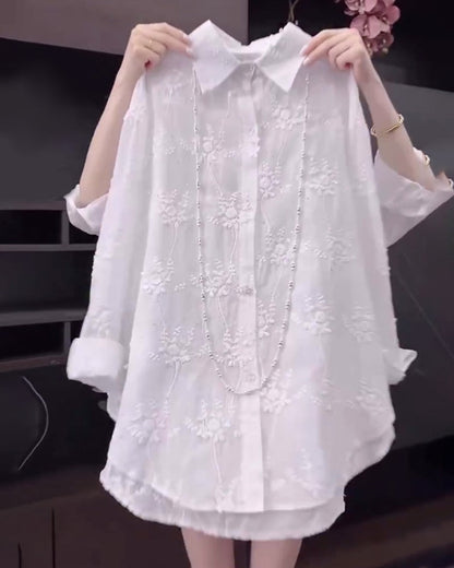 Women's Floral Shirt Dropped Shoulders - Fashinoza