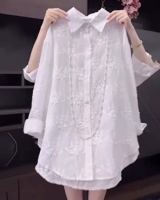 Women's Floral Shirt Dropped Shoulders - Fashinoza