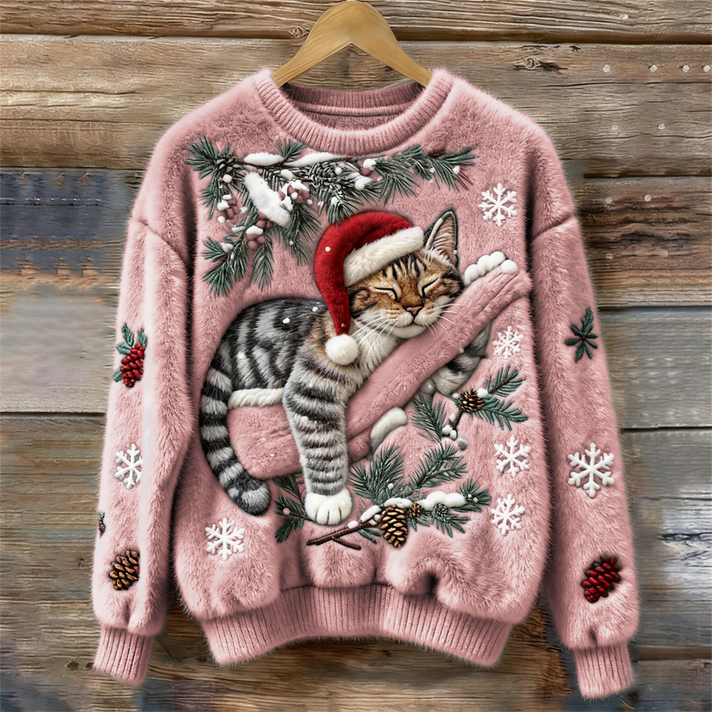 Women's Graphic Sweater 3D Kitten Design