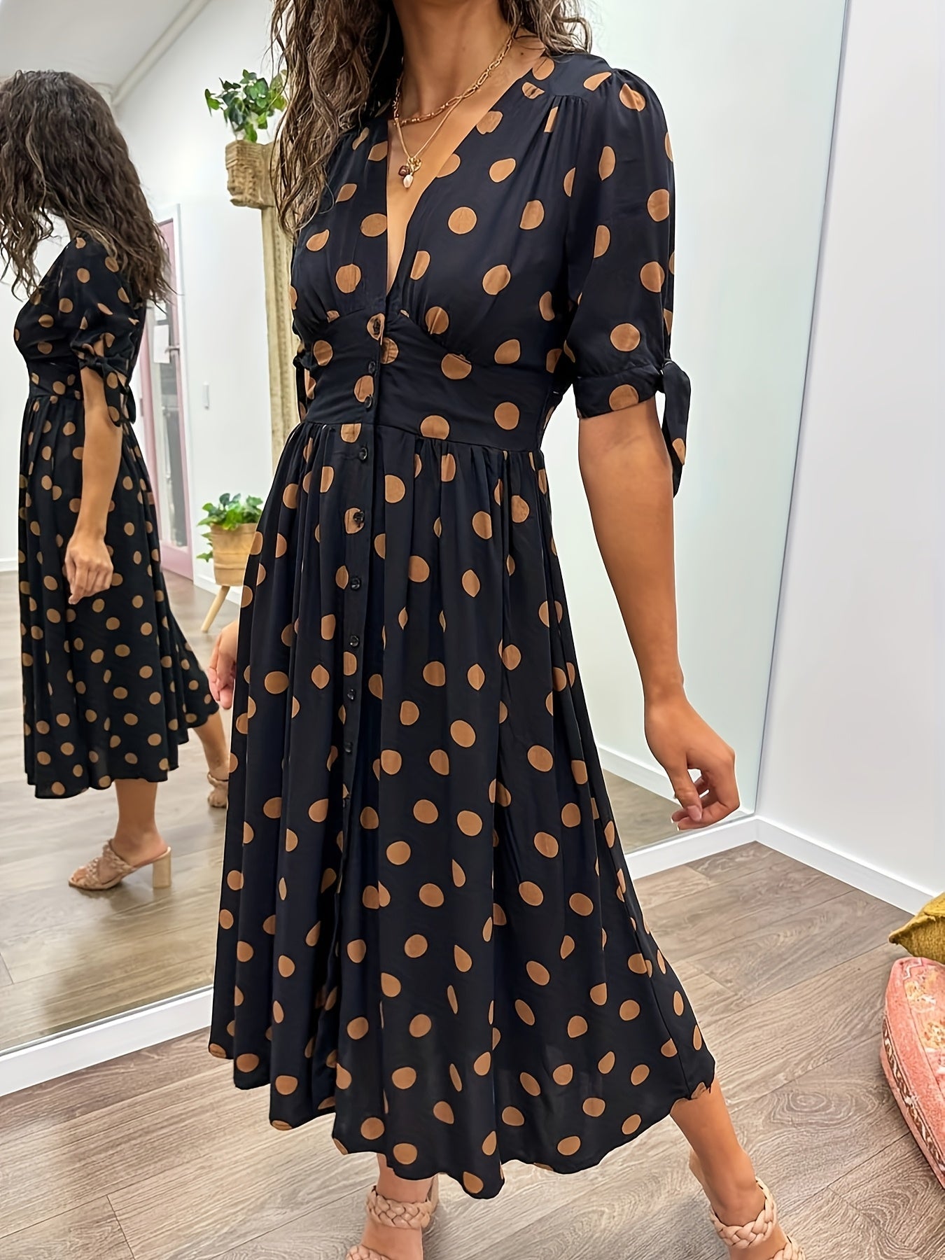 Women's Polka Dot Midi Dress