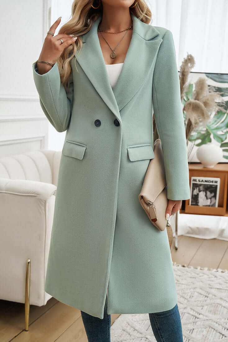 Women's Double Breasted Long Coat Warm Wool Winter