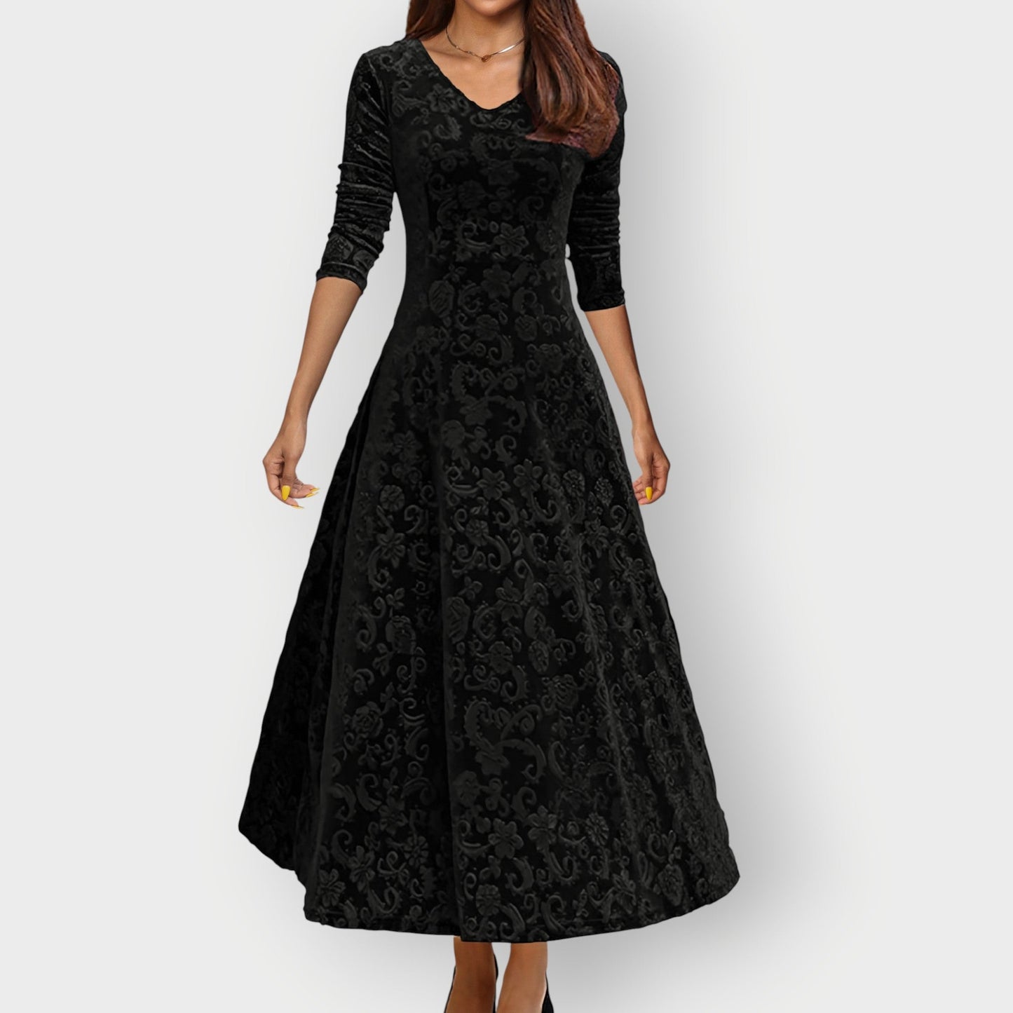 Women's Velvet Midi Dress Vintage Style