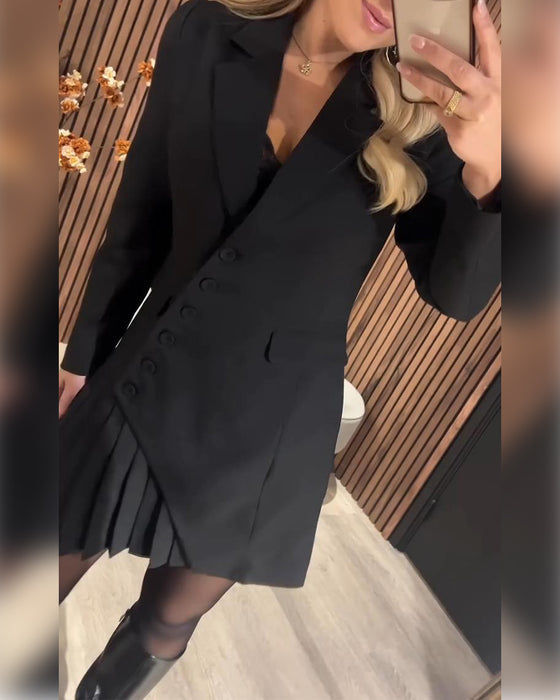 Women's Long Sleeved Pleated Dress