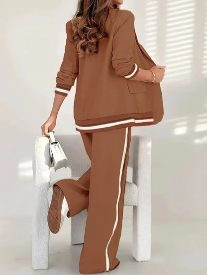Women's Blazer Jacket And Wide Leg Pants Set