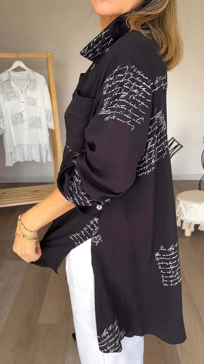 Women's Button-Up Shirt Handwritten Design