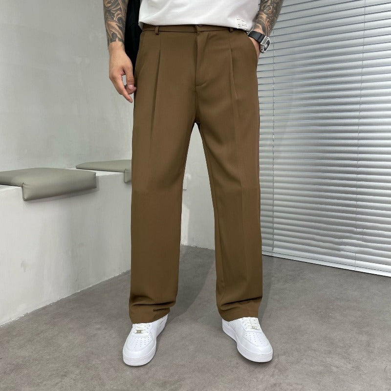 Men's Straight Leg Pleated Trousers - Fashinoza