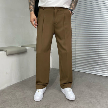 Men's Straight Leg Pleated Trousers - Fashinoza