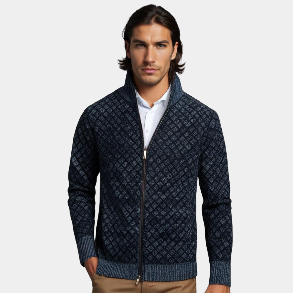 Men's Zip Front Cardigan Stand Collar - Fashinoza
