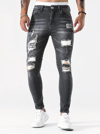 Men's Ripped Skinny Jeans Distressed Denim Blue