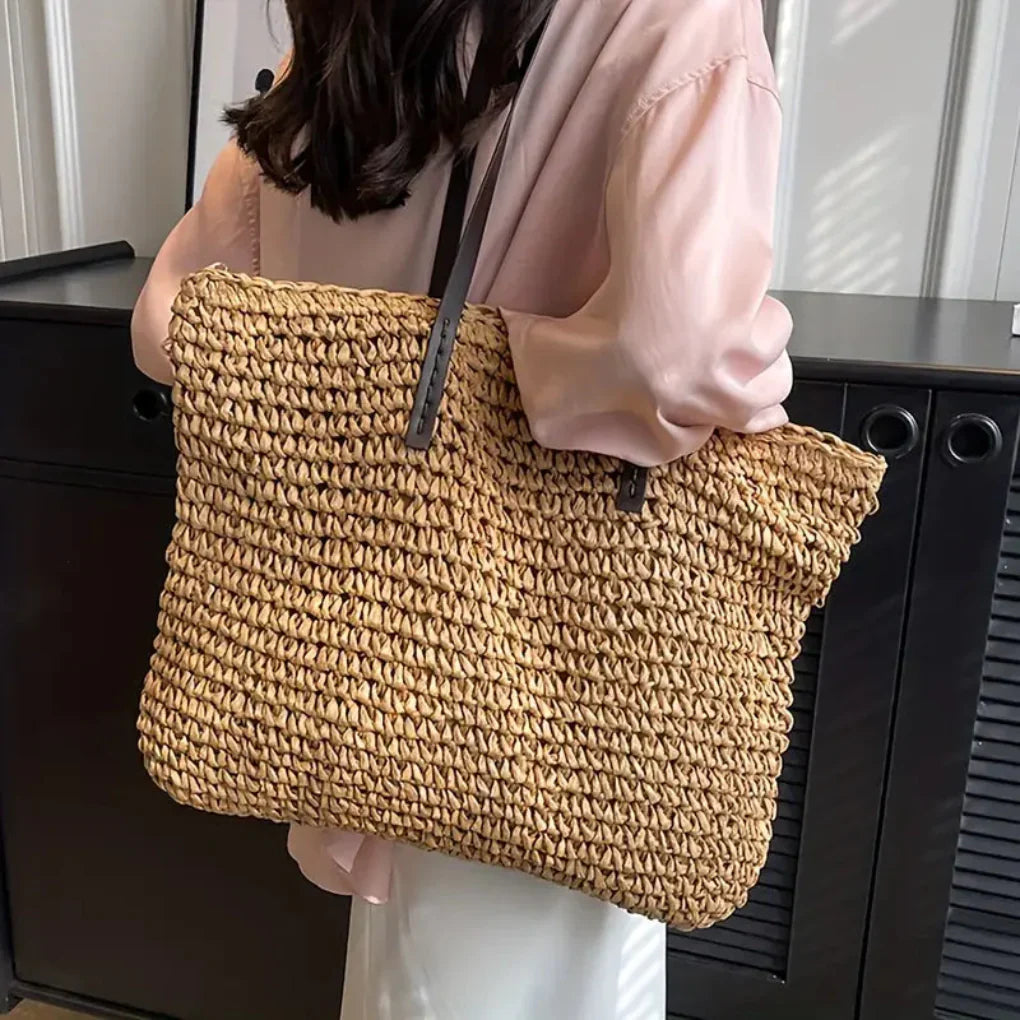 Women's Woven Tote Bag Natural Fiber Everyday Carry - Fashinoza