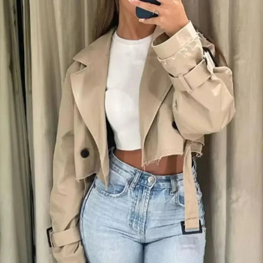 Women's Belted Trench Coat Cropped - Fashinoza