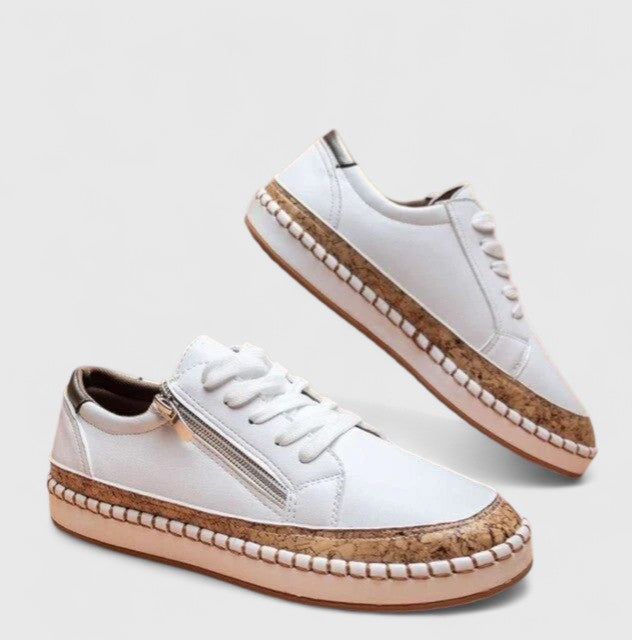 Women's Floral Lace Up Sneakers Cork Sole