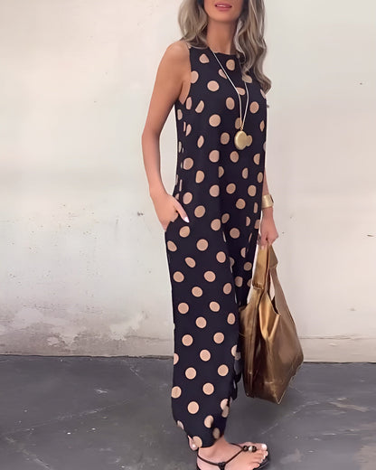 Women's Polka Dot Maxi Dress Tummy Control Flowy