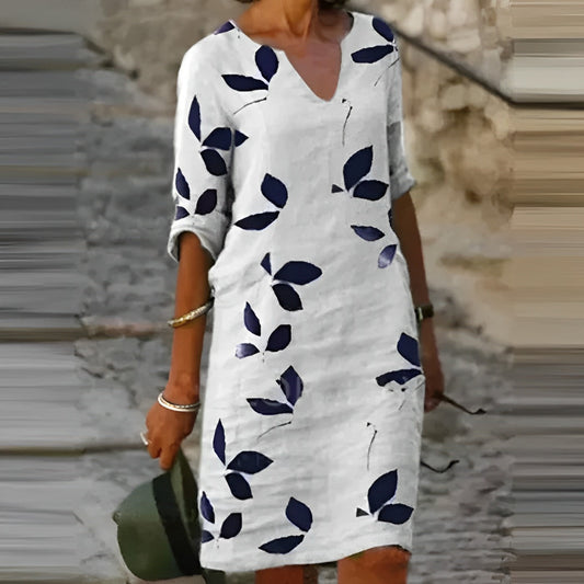 Women's Fall Leaf Print Flowy Dress - 
Fashinoza