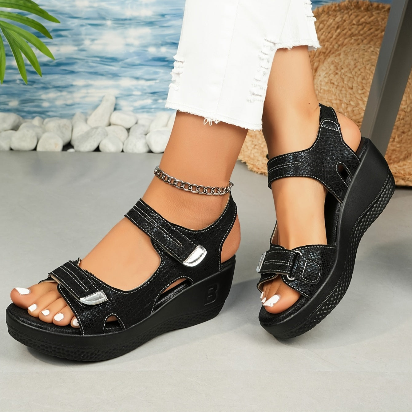 Women's Adjustable Wedge Sandals - Fashinoza