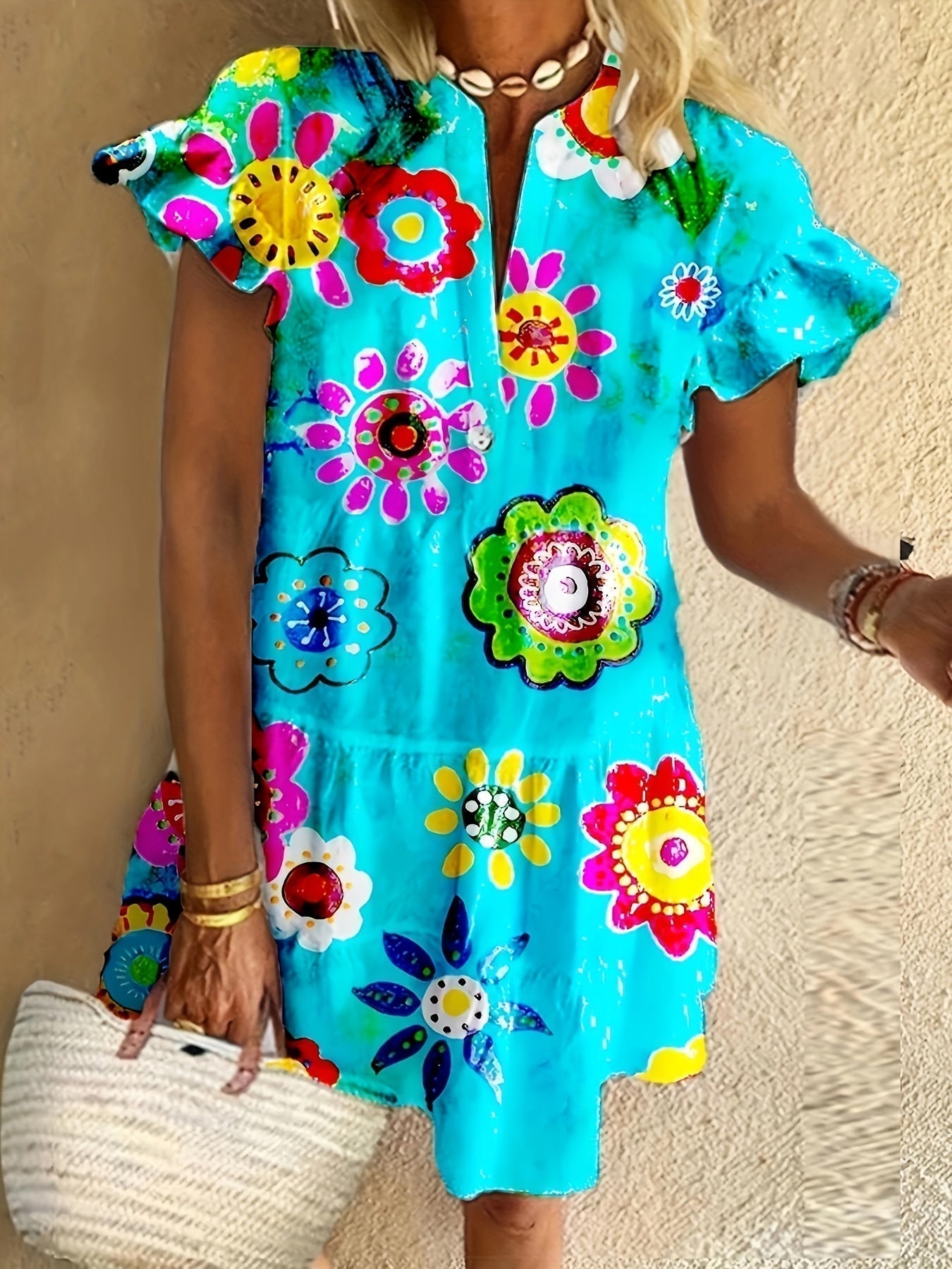 Women's Floral Maxi Dress Flowy Draped Design