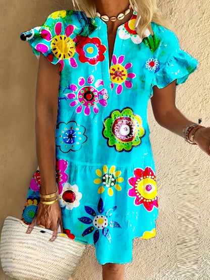 Women's Floral Maxi Dress Flowy Draped Design