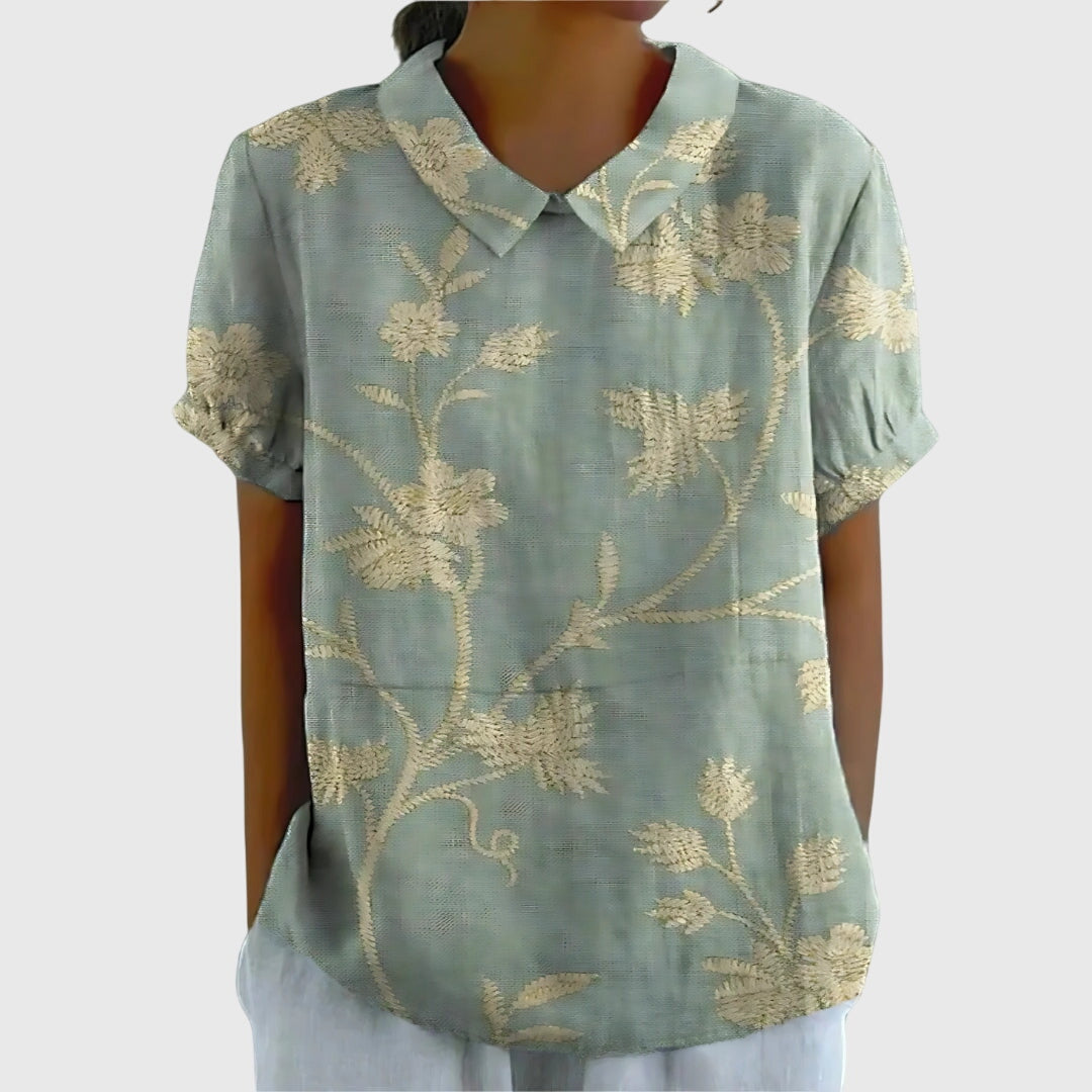 Stella | Womens Floral Collar Short Sleeve Blouse