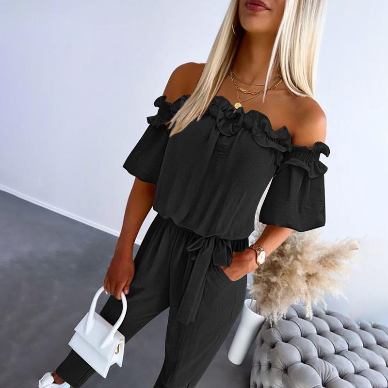 Women's Off Shoulder Jumpsuit Frill Tie Waist