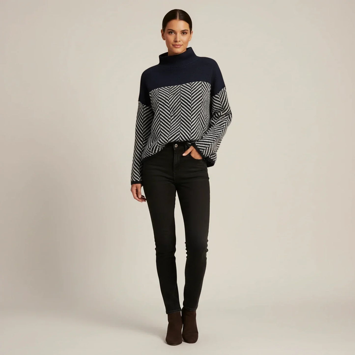 Jacklyn | Women's Spring Turtleneck Color Block Sweater