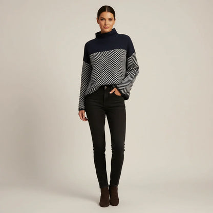 Jacklyn | Women's Spring Turtleneck Color Block Sweater