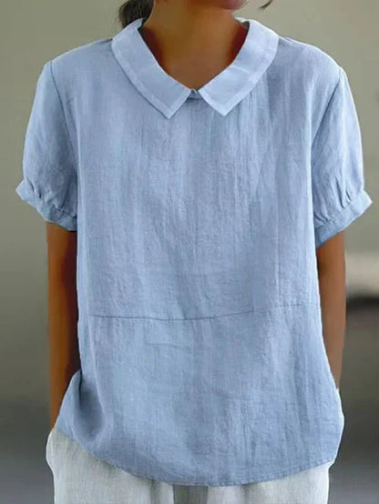 Women's Short Sleeve Casual Blouse Peter Pan Collar - Fashinoza